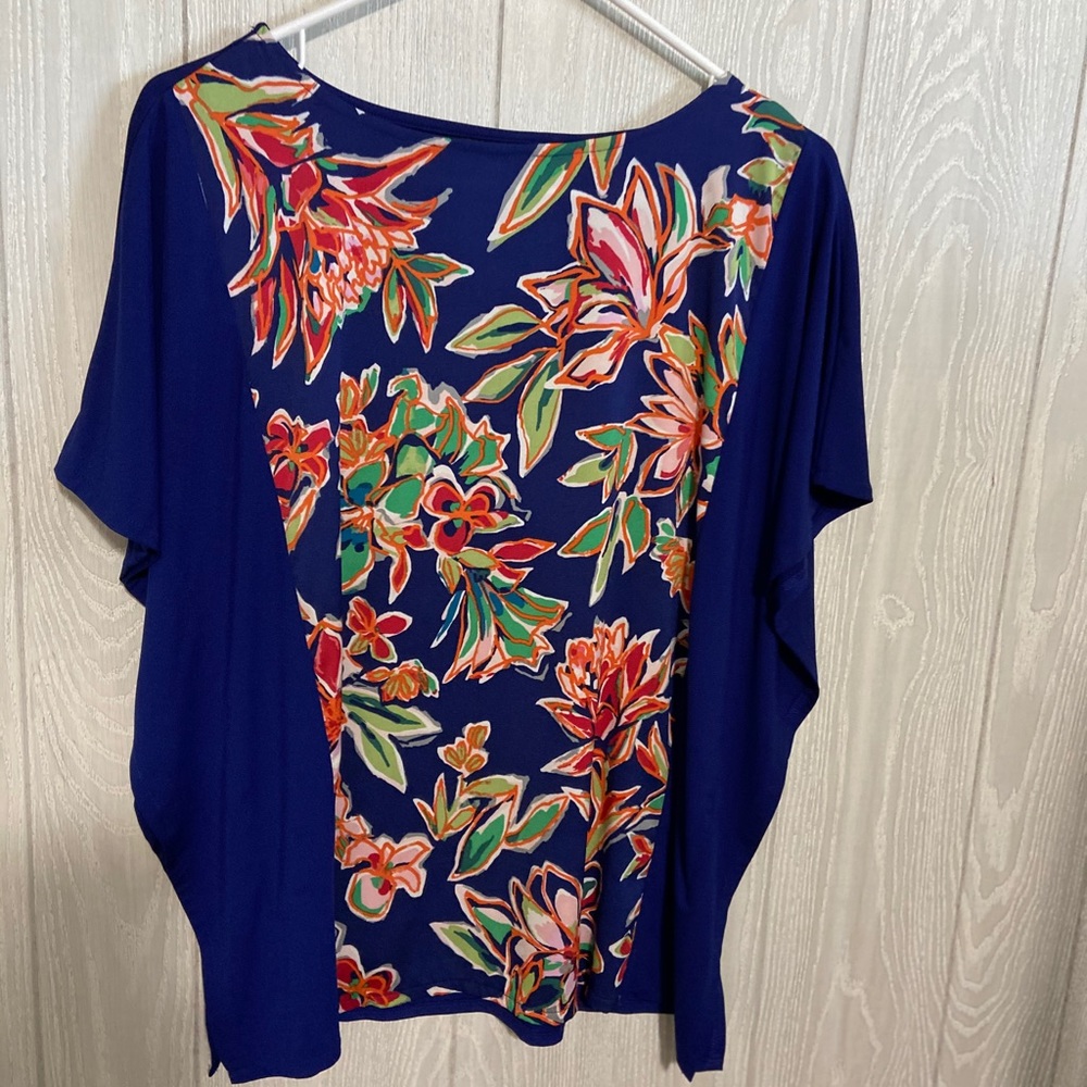 Bob Mackie Floral Print Blouse - Navy and Multicolor - Picture 2 of 4